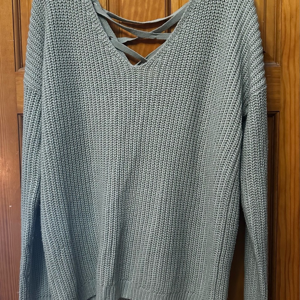 Hippie Rose Gray V-Neck Sweater with Cozy Knit